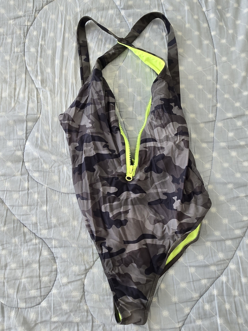 George Neon Yellow And Camo Active Cami Swim Top